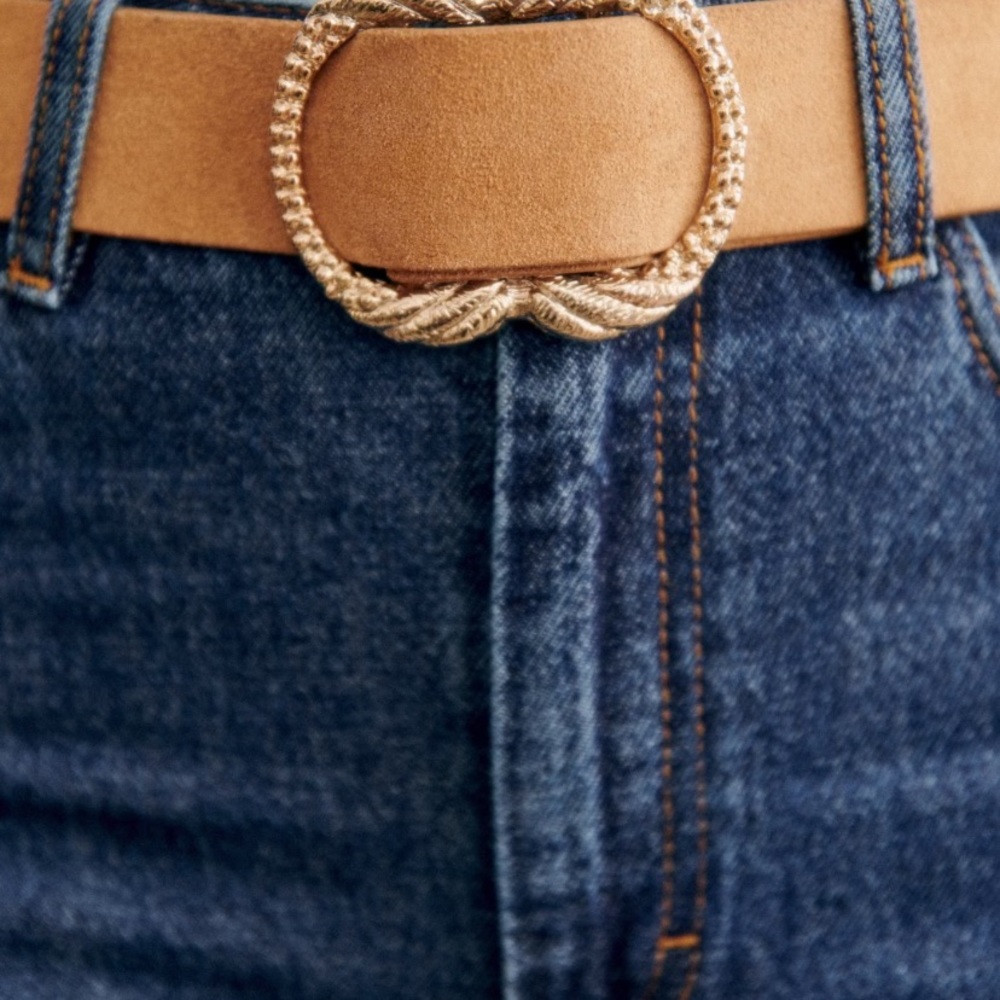Sezane Artemis Tan Suede Women's Belt with Gold Decorative Buckle - Picture 6 of 12